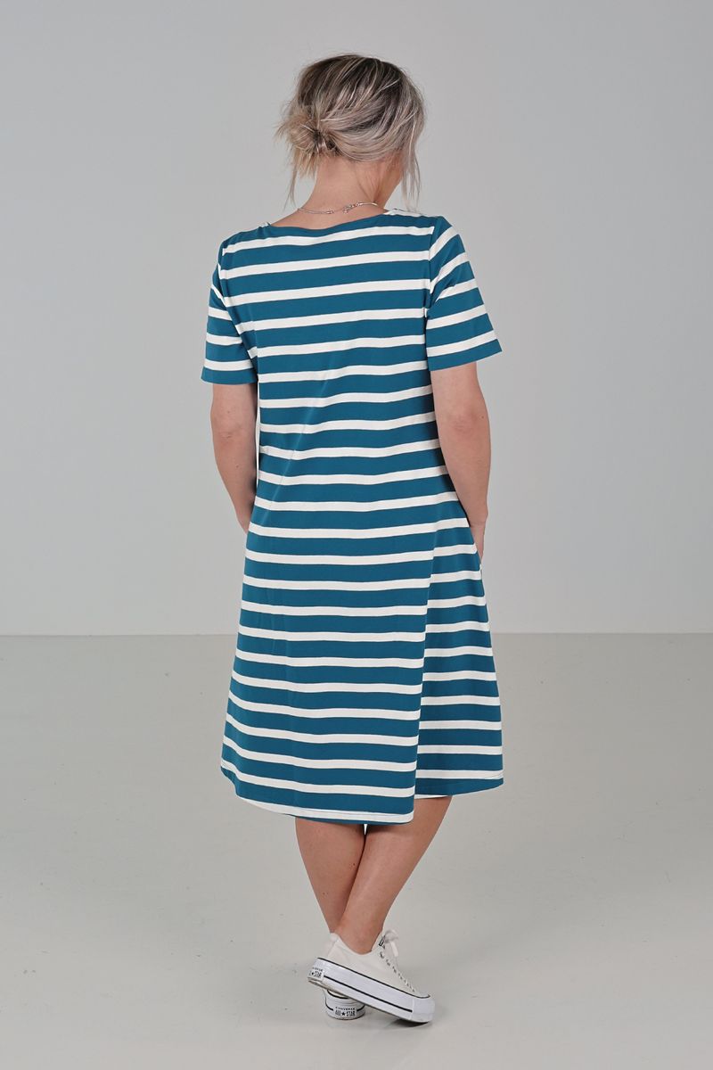 Blue striped summer dress top