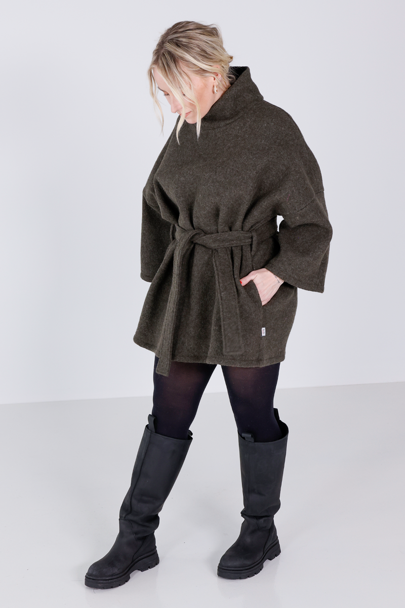 Hailey wool poncho in dark green