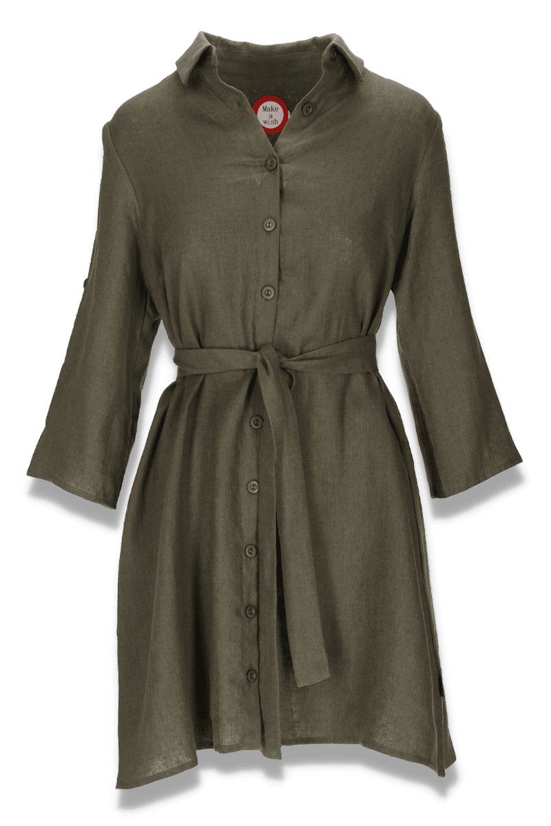 Astrid khaki short linen shirt dress
