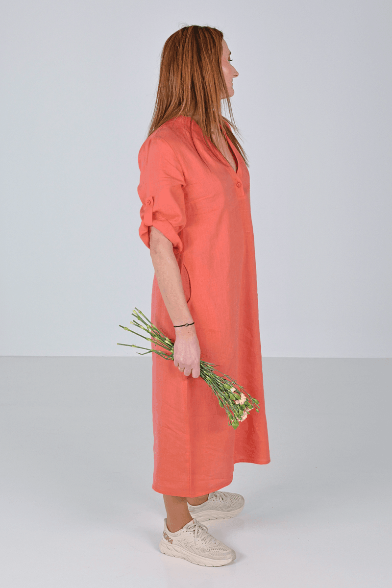 Cecilie a lovely peach colored  linen dress